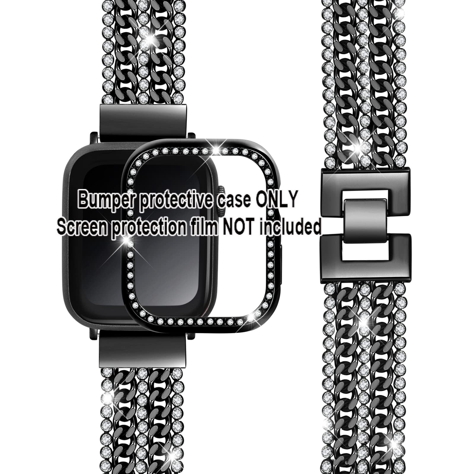 DZTXYP Crystals and Cowboy Metal Chains Compatible for Apple Watch Bracelet Bands with Bling Protective Case 38mm 40mm 41mm 42mm 44mm 45mm Iwatch Series 8 7 6 5 4 3 2 1 for Women Dressy (40mm, Black)