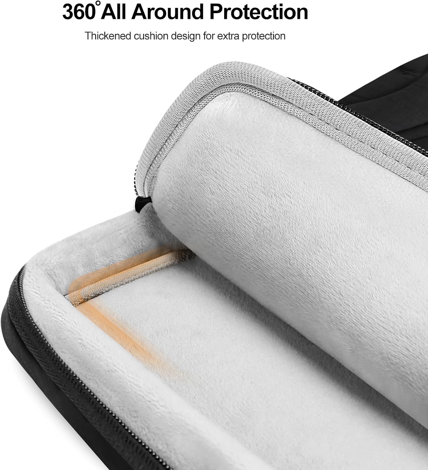 MOSISO 360 Protective 13-14 inch Laptop Case, 13.3 inch Puffy Laptop Sleeve Compatible with MacBook Air/Pro 13/Pro 14, HP Dell Acer ASUS, Hill Lines Quilted Side Open Bag with Handle&Small Case,Black - Image 4