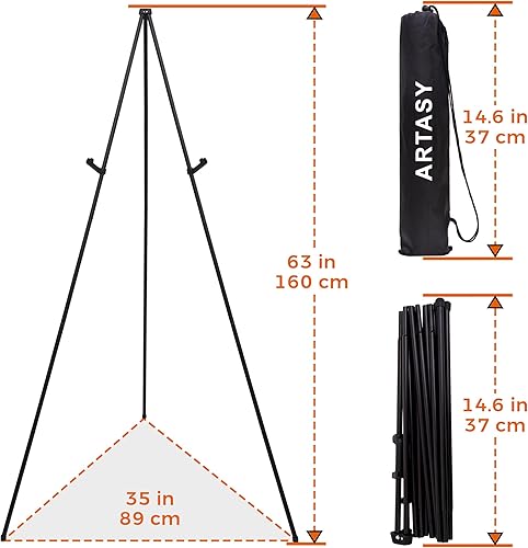 Miniatura 5 de ARTASY Soporte de caballete de 63 pulgadas para letreros de boda, carteles, caballete de artista portátil para pintar lienzo, trípode para el hogar