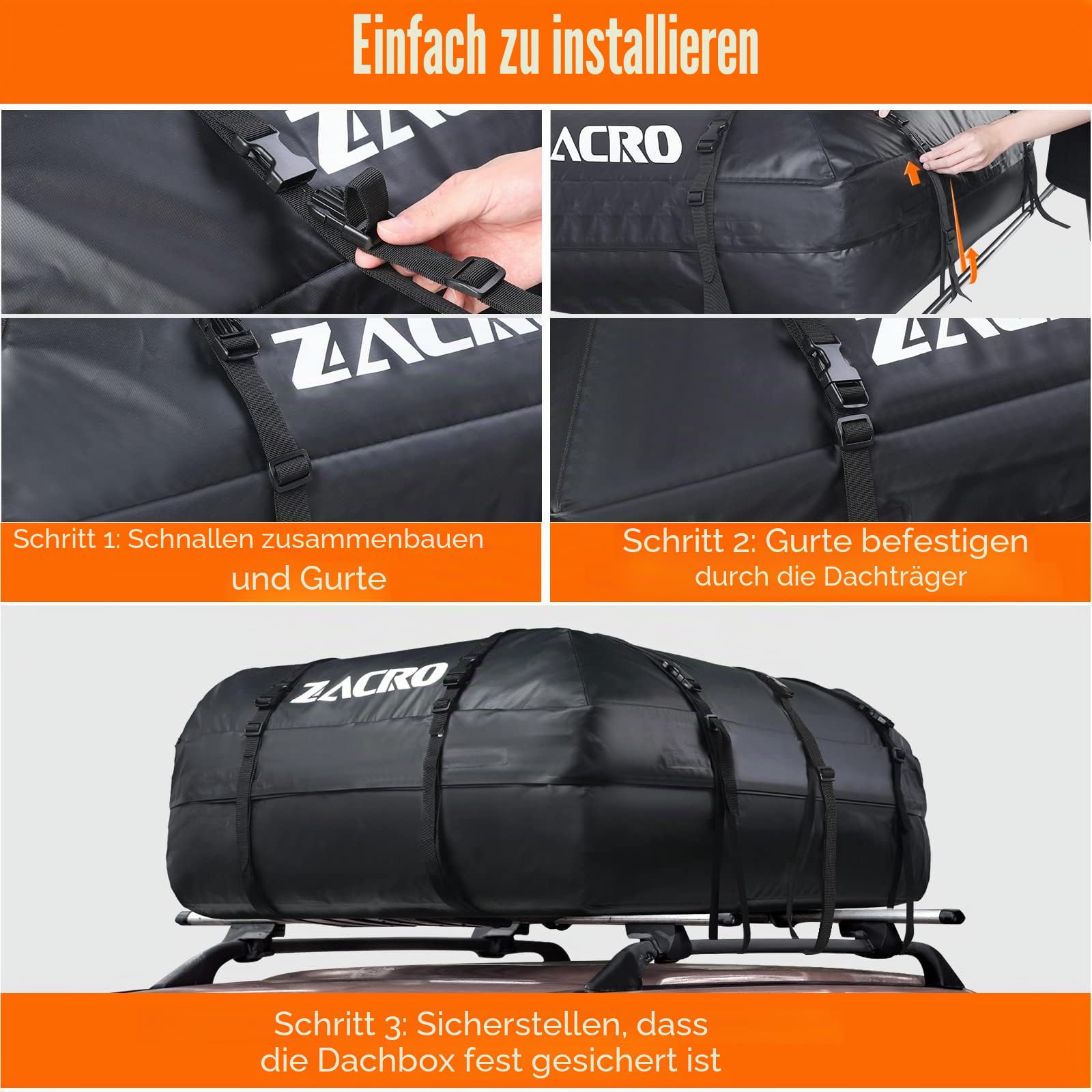 Zacro 425L Dachbox Autodachtasche Dachbox, Dachträger wasserdichte Dachtasche für alle Autos mit/ohne Gepäckträger, Dachtasche, Aufbewahrungsbox für Gepäcktransport
