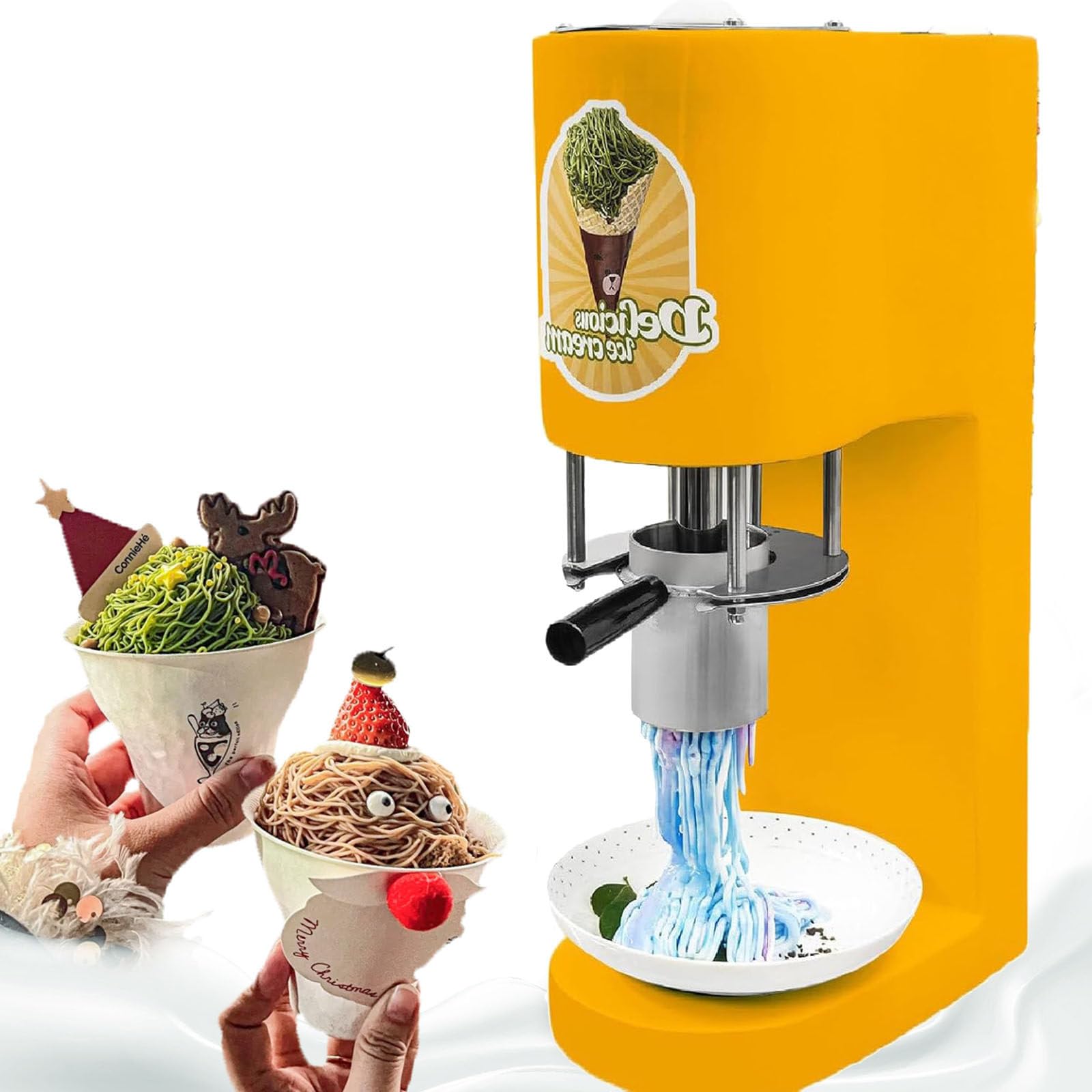 Ylpddmm Yellow Commercial Spaghetti Ice Cream Press, 80W Electric Ice Cream Press Machine