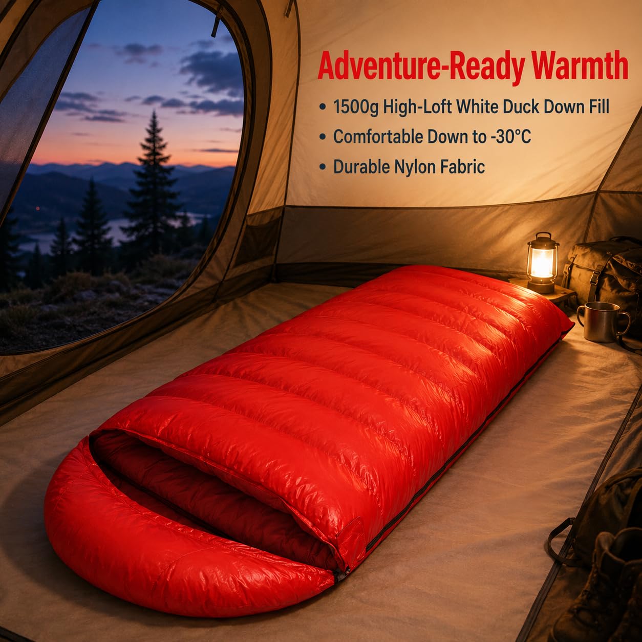 Sac Couchage Duvet Compact, Chaud Hiver -30°C, Nylon Imperméable, pour Camping, Bivouac, Montagne