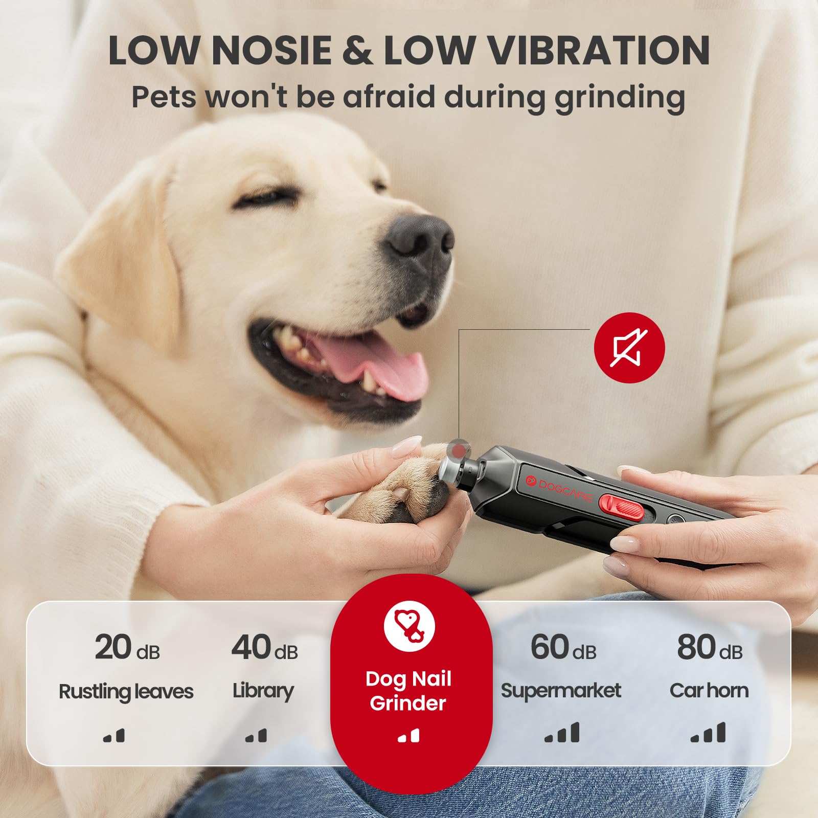 DOG CARE Dog Nail Grinder, Ultra Quiet Dog Nail Trimmers with LED Light & 2 Speeds, Rechargeable Cordless Pet Nail Grinder for Small Medium Large Dogs Cats, Professional Painless Pet Claw Grooming Kit - image 4
