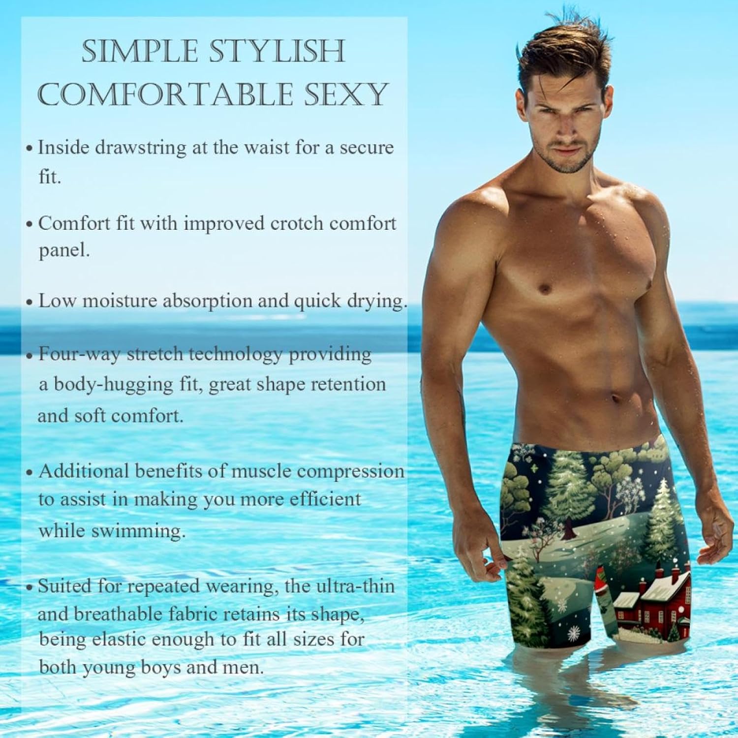 Christmas Elements Boy's Swimming Jammers Swimming Shorts for Men's Swimming Trunks Tight