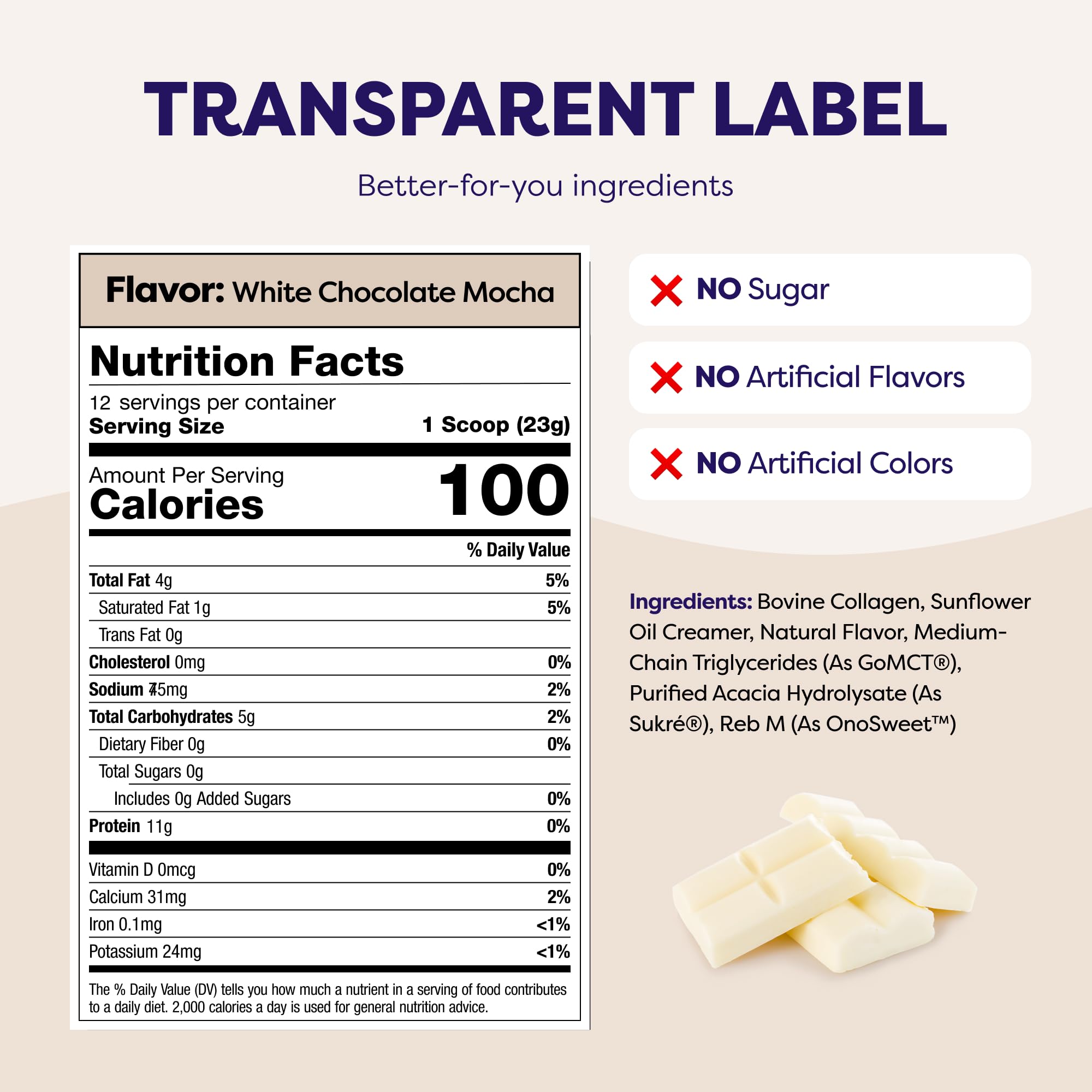 White Chocolate Mocha Protein Coffee Creamer - Grass Fed Pasture Raised Collagen - Hair Skin Nail Support Boosting — view 2