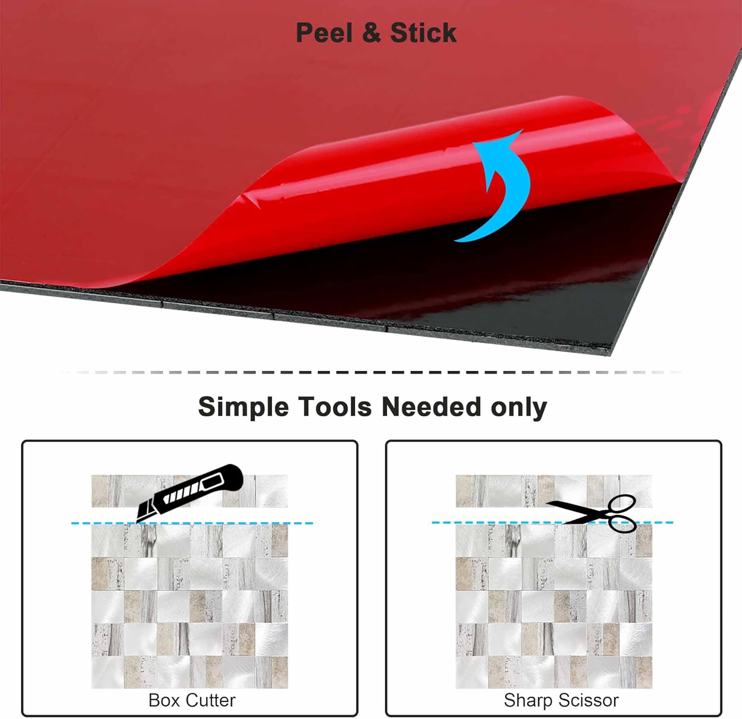 BeNice Peel and Stick Backsplash Metal Kitchen Self Adhesive Mosaic Wall Stickers Square Gray(Rustic Gray 10 Sheets)