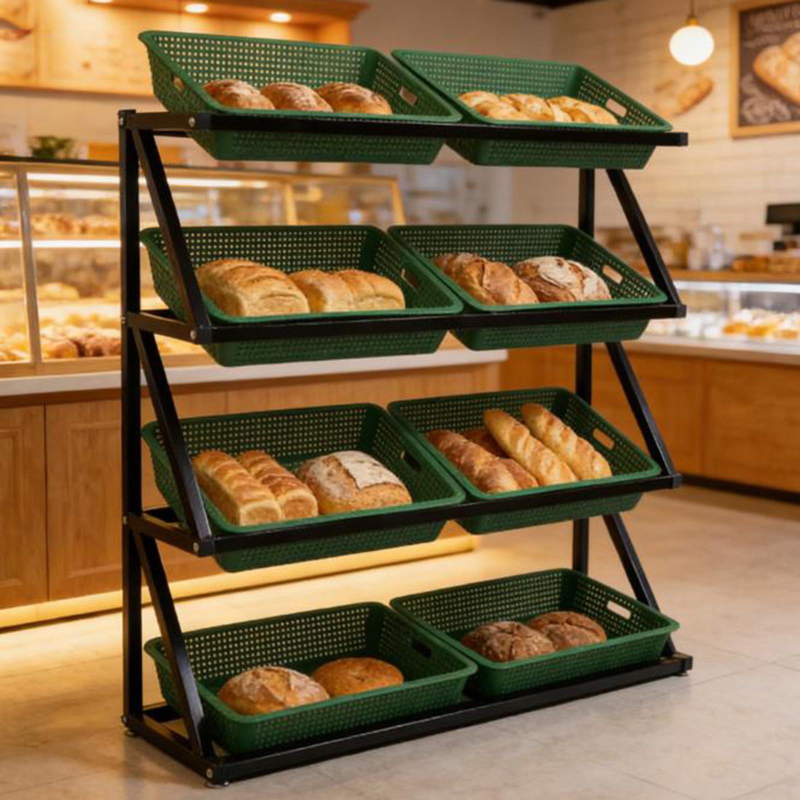 Regal Für Die Aufbewahrung Von Einkaufskörben, Ständer Für Obst- Und Gemüsekörbe, Snack-Korbständer-Set, 4/5-Lagige Snack-Aufbewahrungswagen, Gemüse-Organizer Green-4Tier