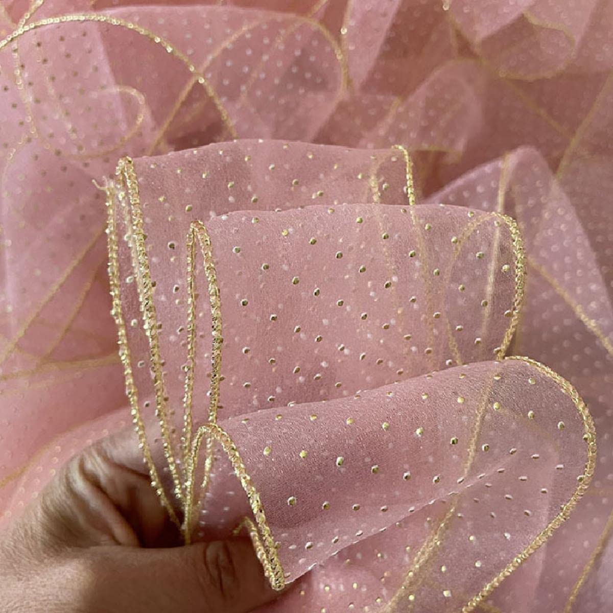 Ruban en organza à pois dorés pour travaux manuels et travaux manuels - Maille en dentelle et tulle - 2,2 m x 2,2 m