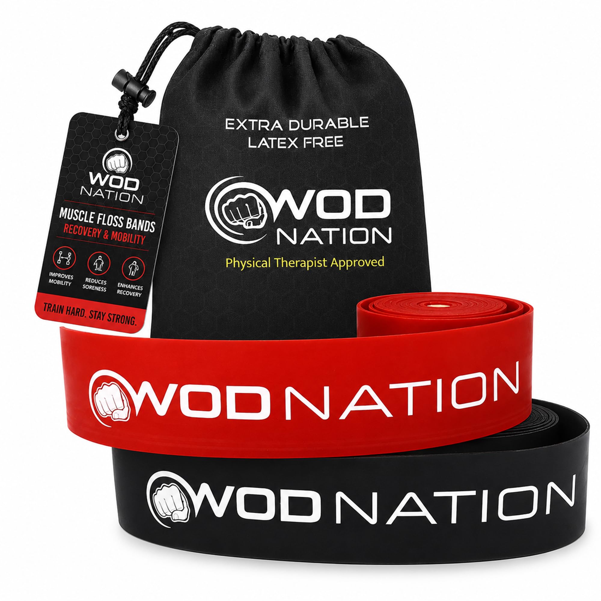WOD Nation Muscle Floss Bands Recovery Band for Tack and Flossing Sore Muscles and Increasing Mobility : Stretch Band Includes Carrying Case