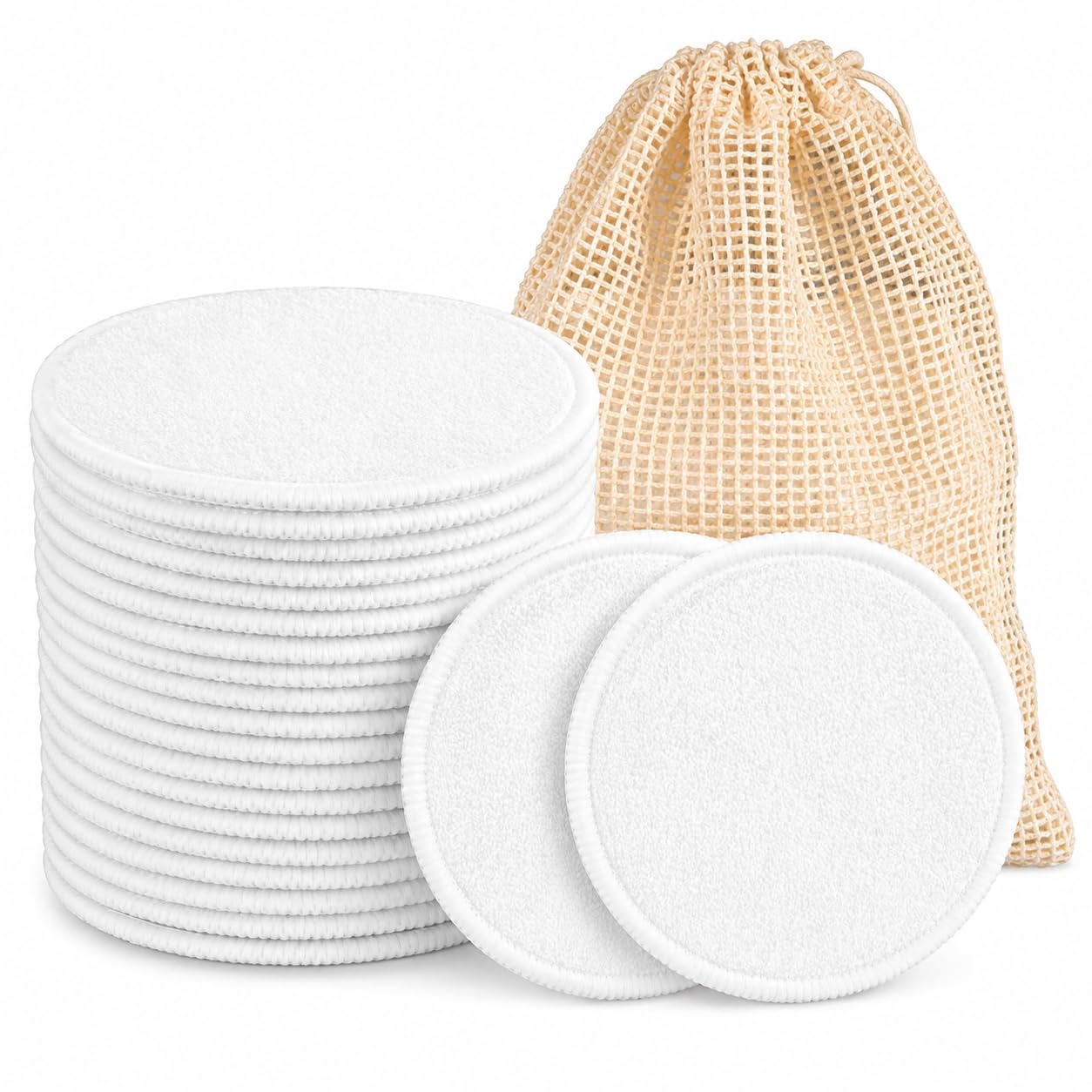 Runde wiederverwendbare Baumwoll-Rundstücke mit einem waschbaren Netz-Wäschesack, wiederverwendbare Make-up-Entferner-Pads für alle Hauttypen, weiche Wattepads zum Entfernen von Make-up, zur