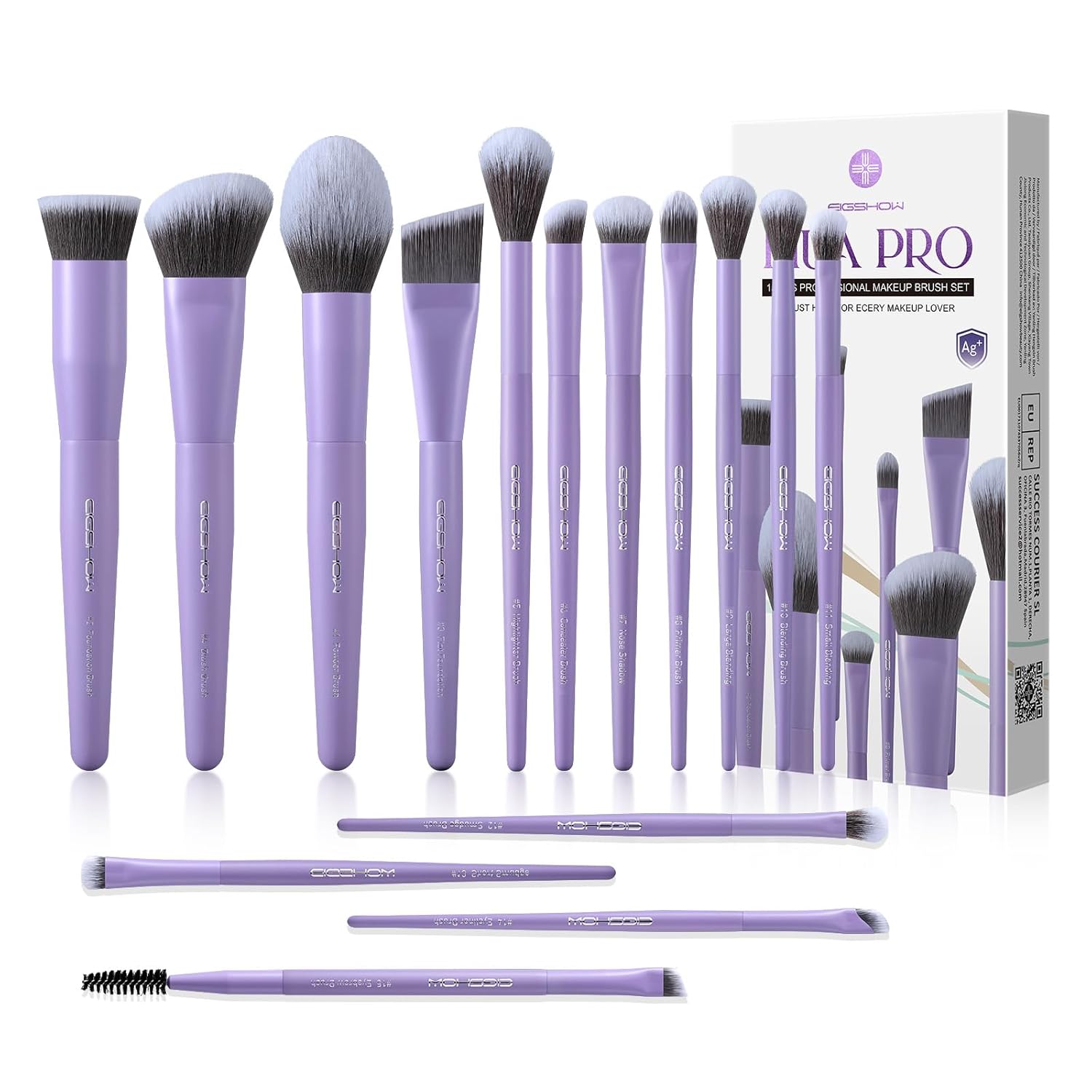 EIGSHOW Makeup Brushes Set, 15Pcs Professional Make Up Brush with Silver Ion Bristles for Foundation Powder Blush Highlighter Concealer Eyeshadow Eyeliner, Travel Gift Set (Matte Purple)