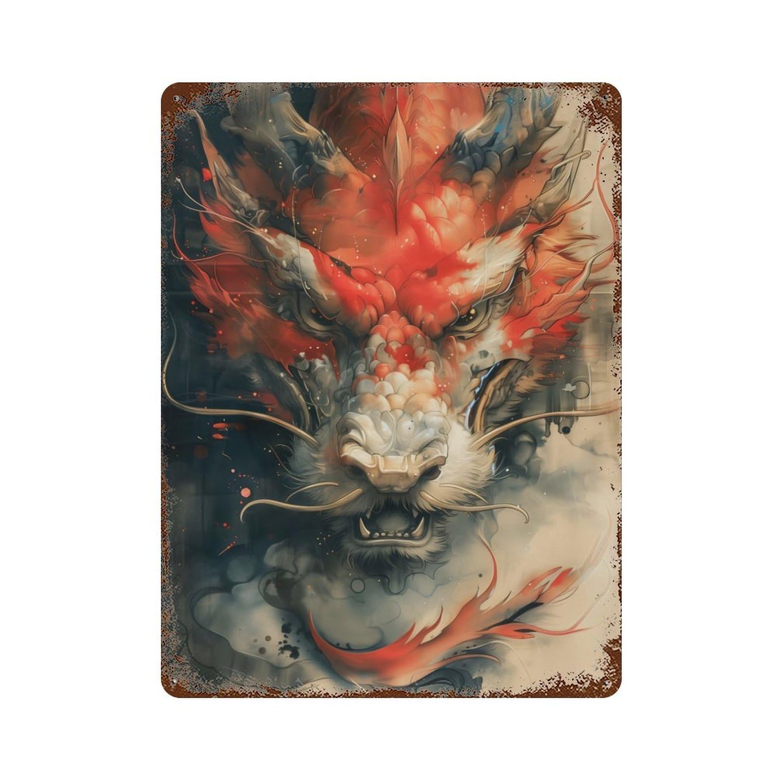 Vintage Japanese Dragon Retro Metal Sign 15.7"x11.8", for Pub, Kitchen And Man Cave Decor, Industrial Home Decor