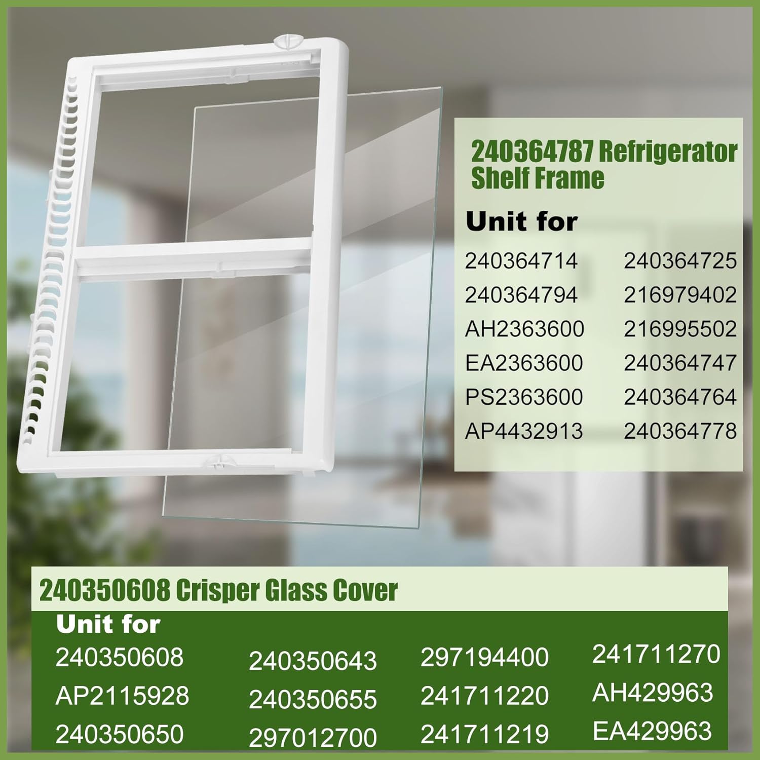 240364787 Drawer Cover with 240350608 Crisper Glass Unit for Frigidaire, Kenmore Refrigerator Crisper Drawer Cover Frame, Refrigerator Replacement Parts