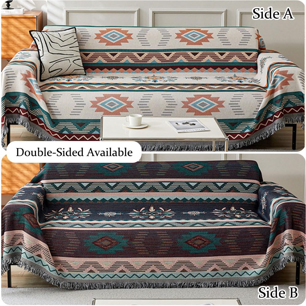 Highdi Bohemia Funda de Sofá, Manta Cubre Sofa Multiusos para 1 2 3 4 Plazas, Universal Mantas Foulard Cómoda Cubrecama Protector Sofa (Beige Negro,180x380cm)