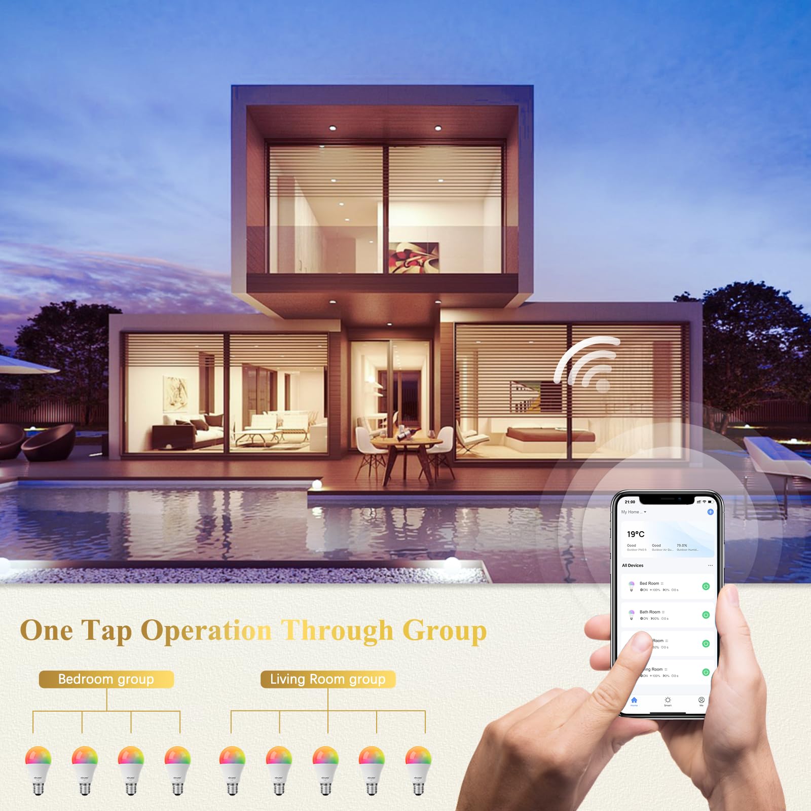 DiCUNO Bombilla conectada led, Bombilla WiFi led inteligente E27 Compatible con Alexa y Google Home, Baioneta 9W regulable Multicolor 2700K-5000K RGBCW, 800LM, Sin Hub Necesario, Lote de 2