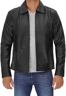 Leather Jackets Men - Real Lambskin Black And Brown Classic Vintage Shirt Collar leather Jacket