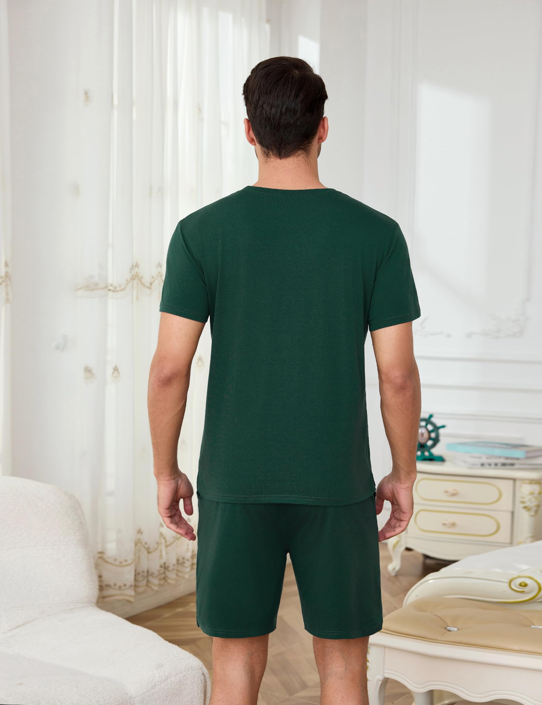 Bresdk Pigiama Uomo Estivo Corto Collo Rotondo Abbigliamento da Casa Pigiami Cotone Leggero Stampa a Lettere Camicia Maniche Corte con Pantaloncini 2 Pezzi