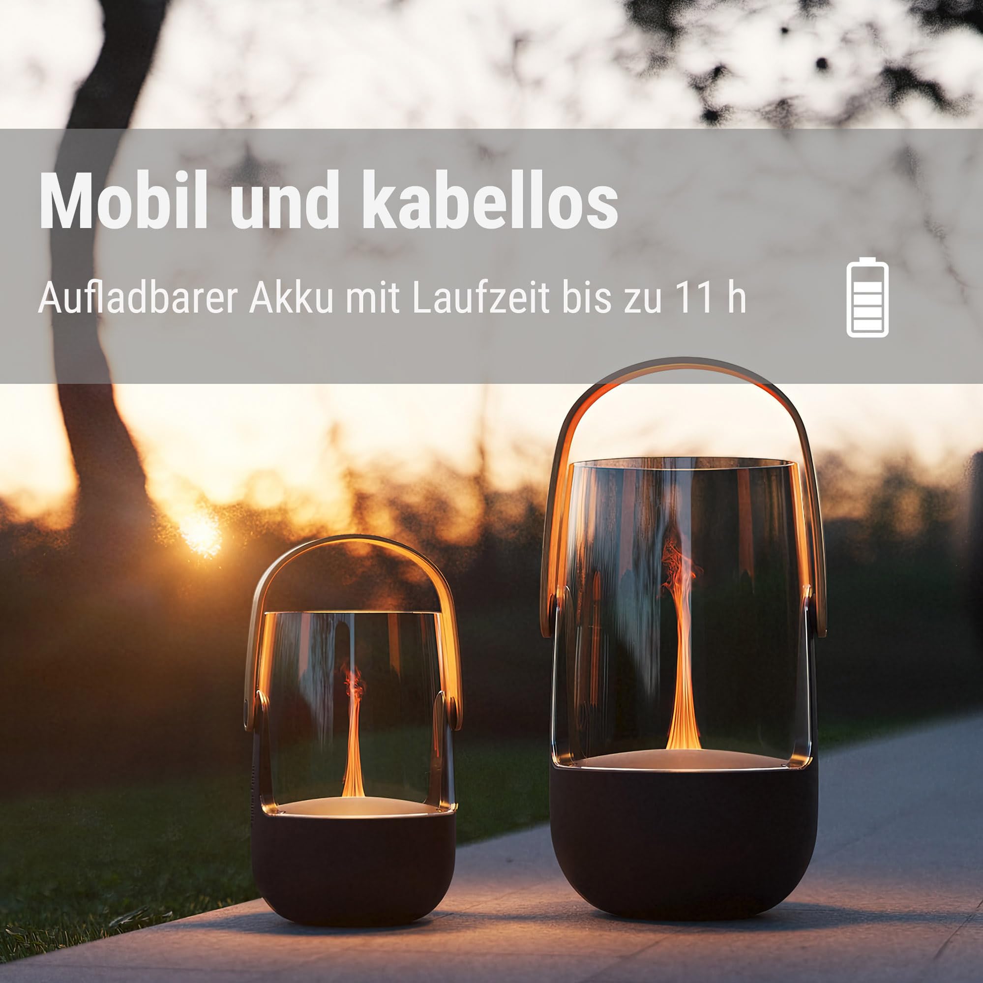 Stadler Form Aroma Diffuser & Laterne Sophie, für drinnen und draußen, verströmt ätherische Öle nach Wahl, mit Flammen-Effekt, im Akkubetrieb bis 11 h, schwarz mit Bambus-Griff