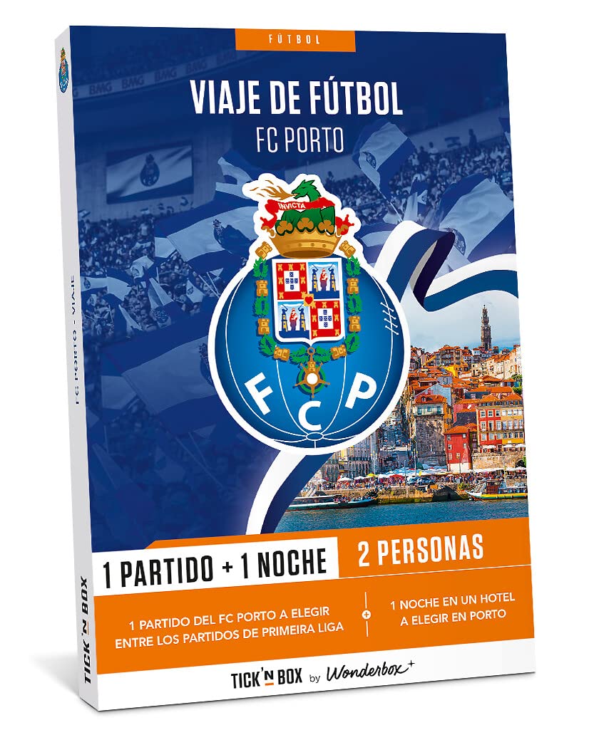 Tick&Box - Caja Regalo - Viaje de Fùtbol - FC Porto - 1 Partido a Elegit Entre los Partidos de Primeira Liga + 1 Nochea Elegir en Porto - 2 Personas - Regalo Cumpleaños