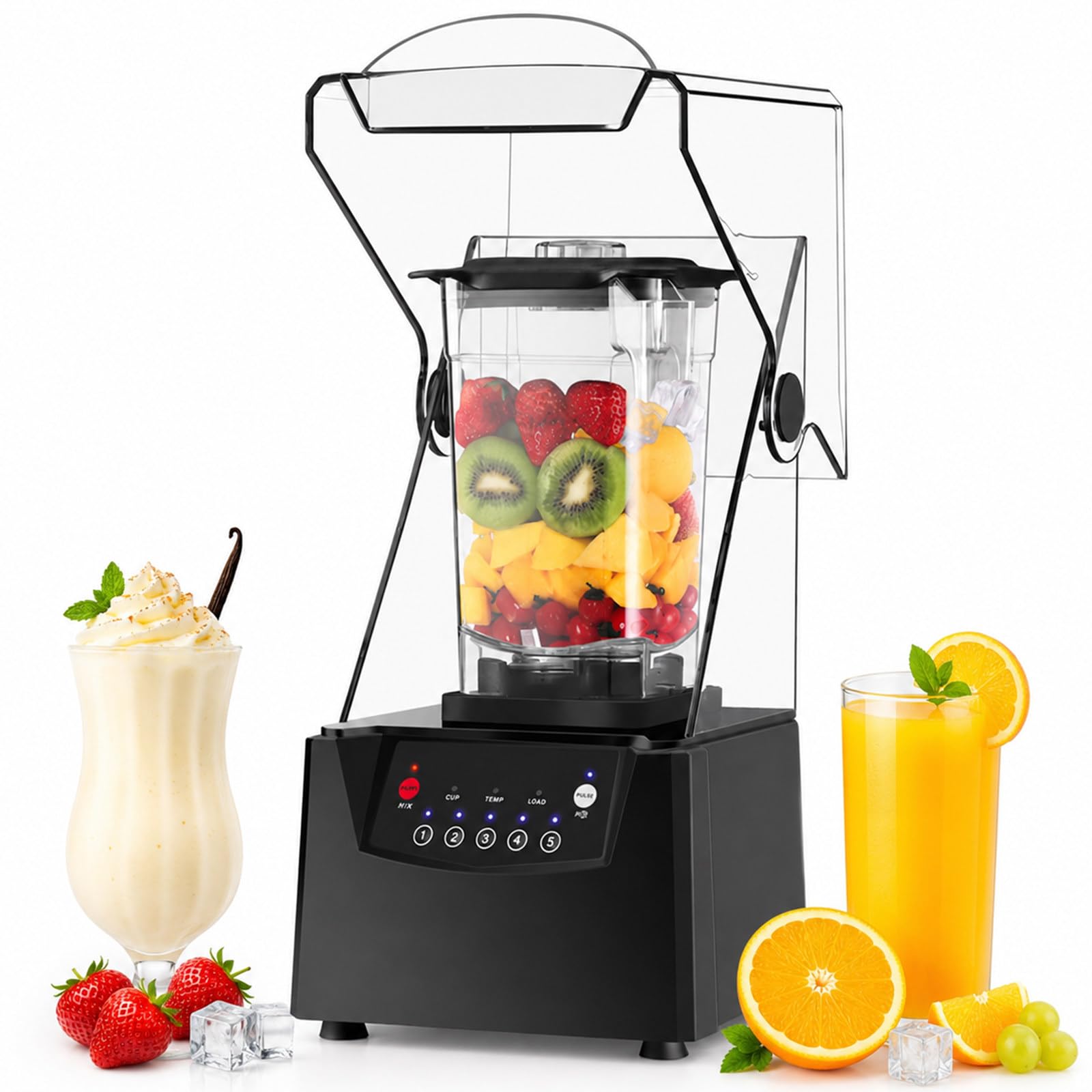 lilishangmao Commercial Smoothie Maker 2200W, Professional Stand Blender with 1.8L Jug, Sound-Dampening Enclosure, 6 Steel Blades and 5 Preset Modes, for Smoothies, Cocktails, Shakes