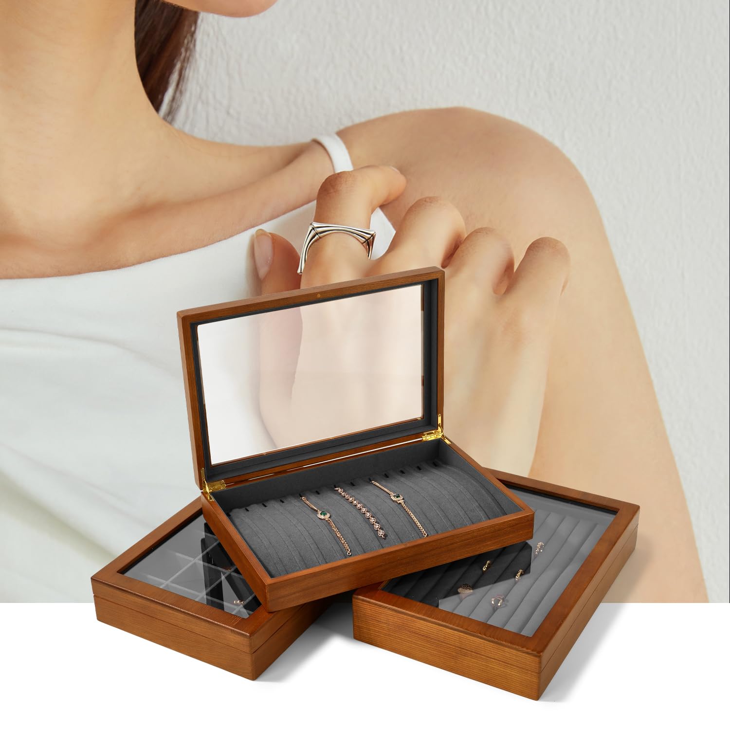 Amazon｜Woodten 木製リング収納ボックス 蓋付きジュエリートレイ 高級
