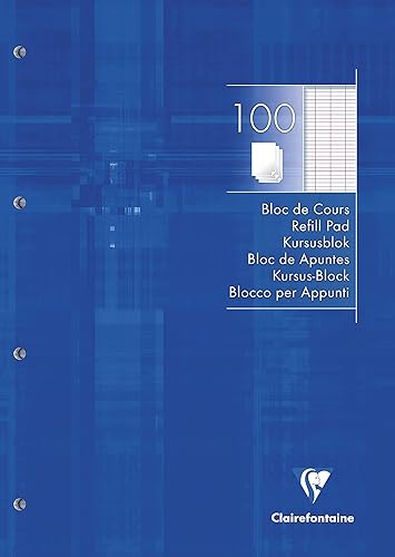 Clairefontaine 5819C Bloc de Cours Encollé Perforé Bleu Klein - A4 21x29,7 cm - 