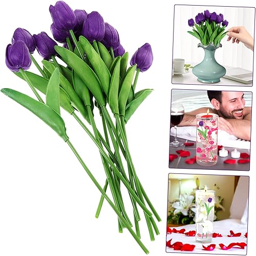 Miniatura 7 de Ramo de flores falsas, 12 unidades, tulipán, flores artificiales, ramas cortas, tulipanes sintéticos, decoración de tulipanes