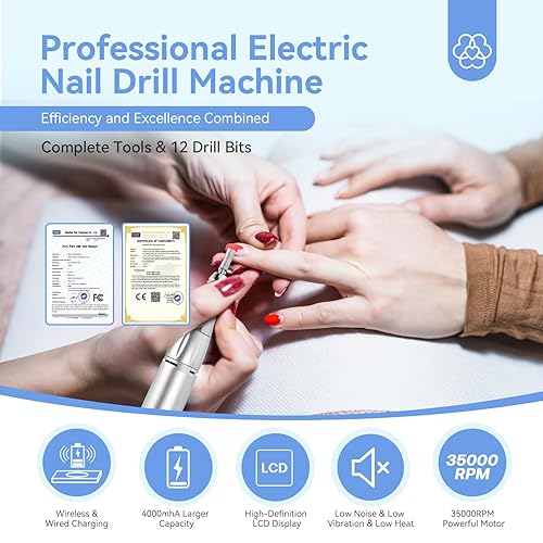 Miniatura 5 de SAVILAND Máquina de carga y pulidora portátil para uñas eléctrica, lima de uñas eléctrica de 35000 RPM para uñas acrílicas, profesional con cabeza