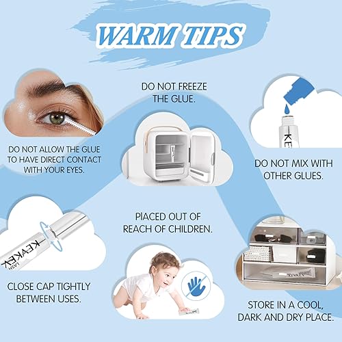Miniatura 6 de KevKev Pegamento de pestañas de 0.3 fl oz para racimos de pestañas, extensiones de pestañas, impermeable, duración de 48 a 72 horas, pegamento en