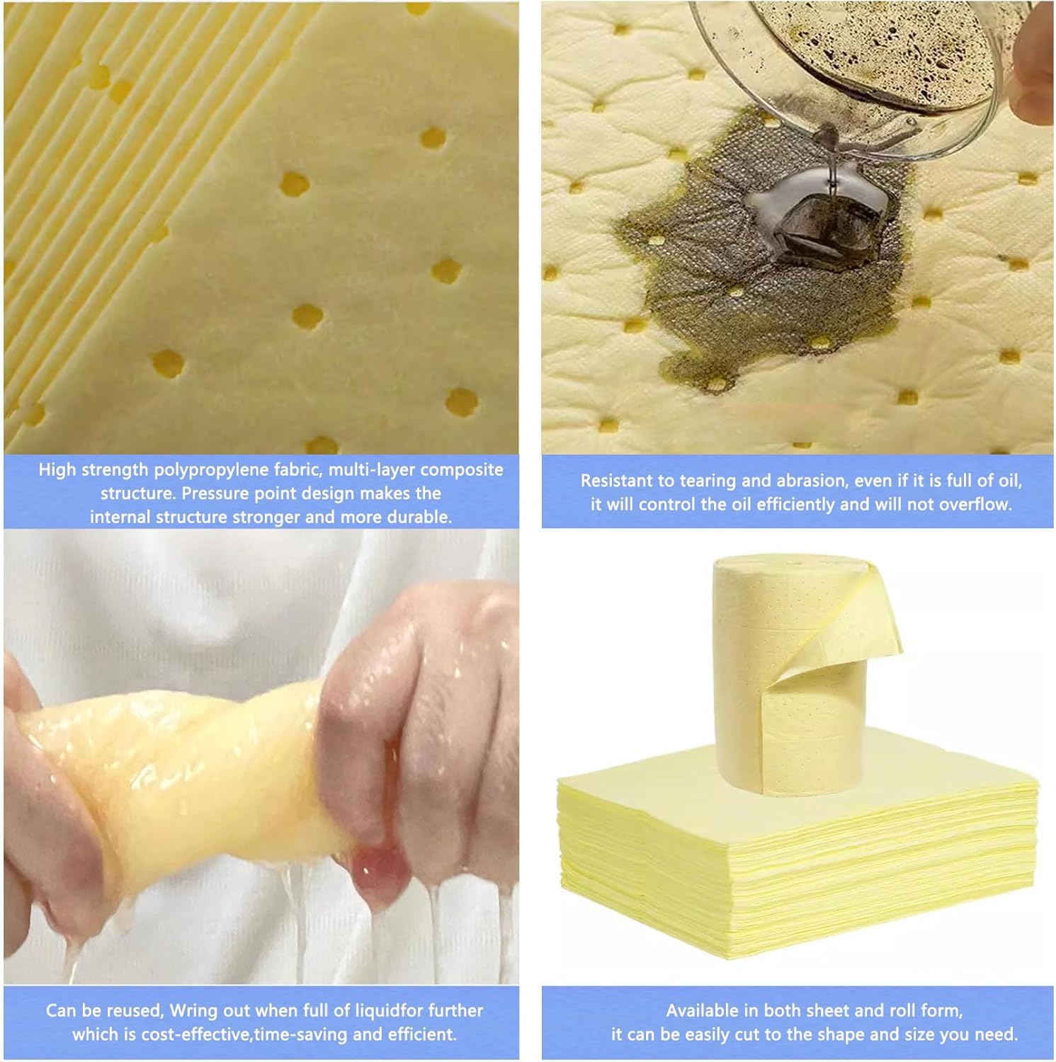 Rollo de láminas absorbentes de Aceite para Productos químicos, ácidos agresivos, álcalis, tapete Absorbente químico, Almohadillas de Respuesta a derrames para Uso en Interiores y Exteriores