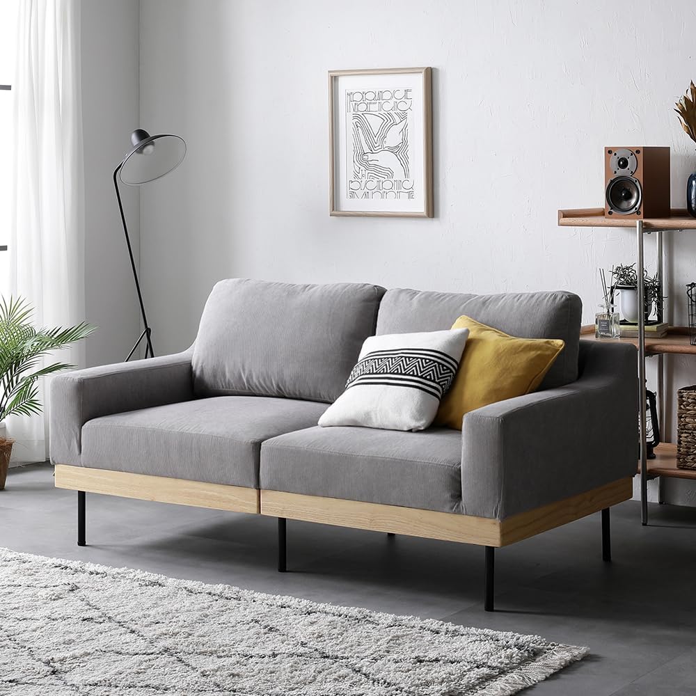 RASIK ソファー 2人掛け 単品 コーデュロイ グレージュ カバー 洗濯