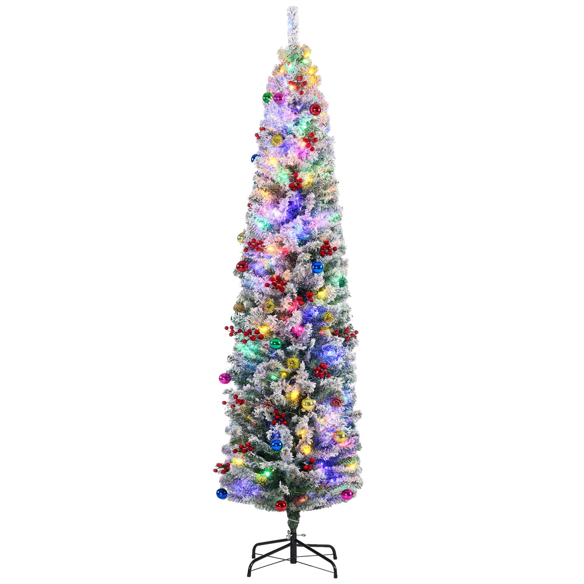 HOMCOM 7' Artificial Christmas Tree With Flocked Tips - LED Lights - Decoration  | TJ Hughes