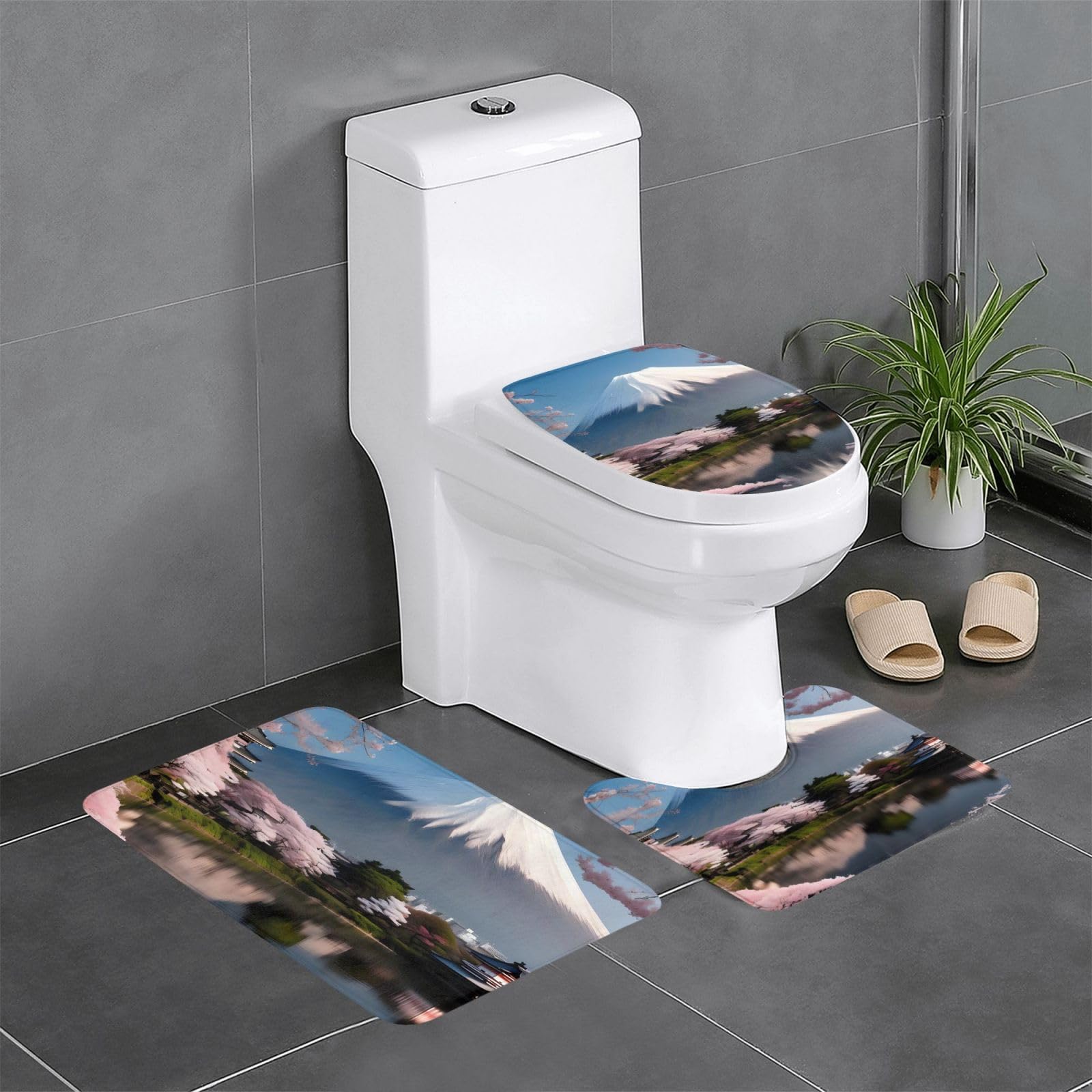 Tapis de salle de bain lot de 3 imprimé printemps antidérapant 61x41 cm