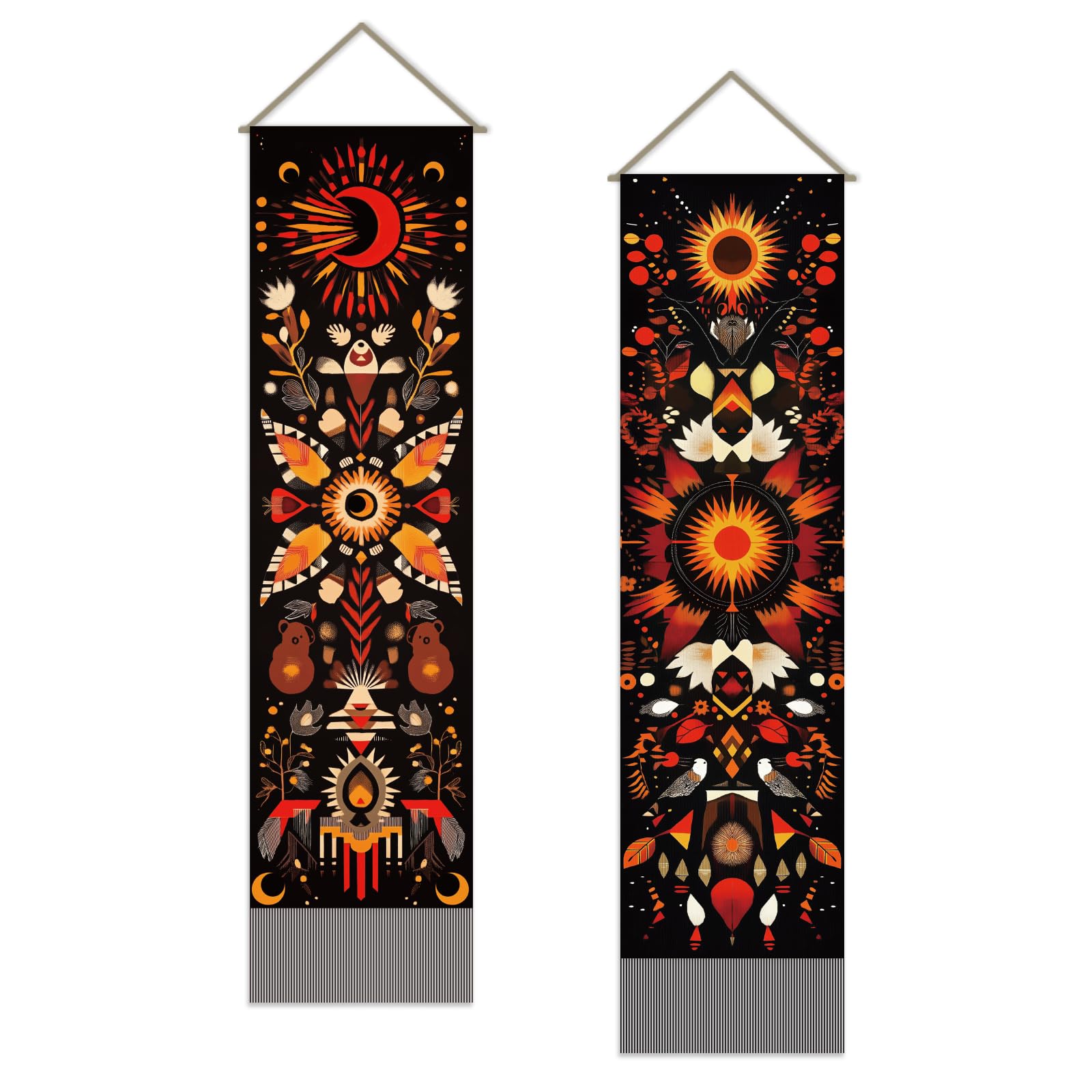 SUPERDANT 2PCS Sun Moon Tapestry Modern Colourful Totem Tapestries with Tassel Printing Art Wall Blanket Long Walls Hanging for Living Room Bedroom Dorm Backdrop Decorations
