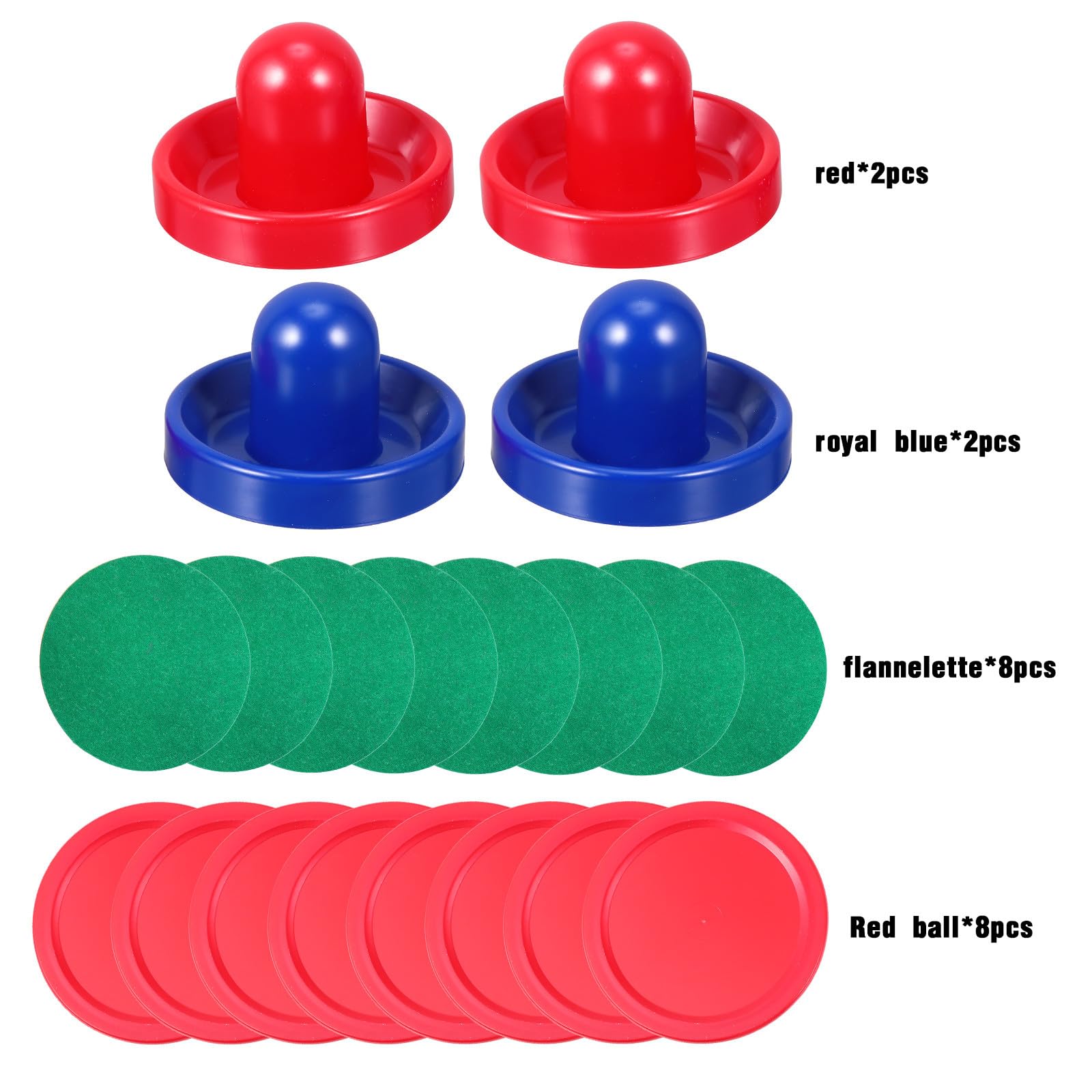 Happyyami Set Accessori Ricambio Air Hockey 4 Spingitori Plastica Resistente 96mm Blu e Rosso, 8 Tamponi Anti-pelucchi Spessi per Tavoli Standard, Kit Parti Hockey per Gioco da Sala e Sala