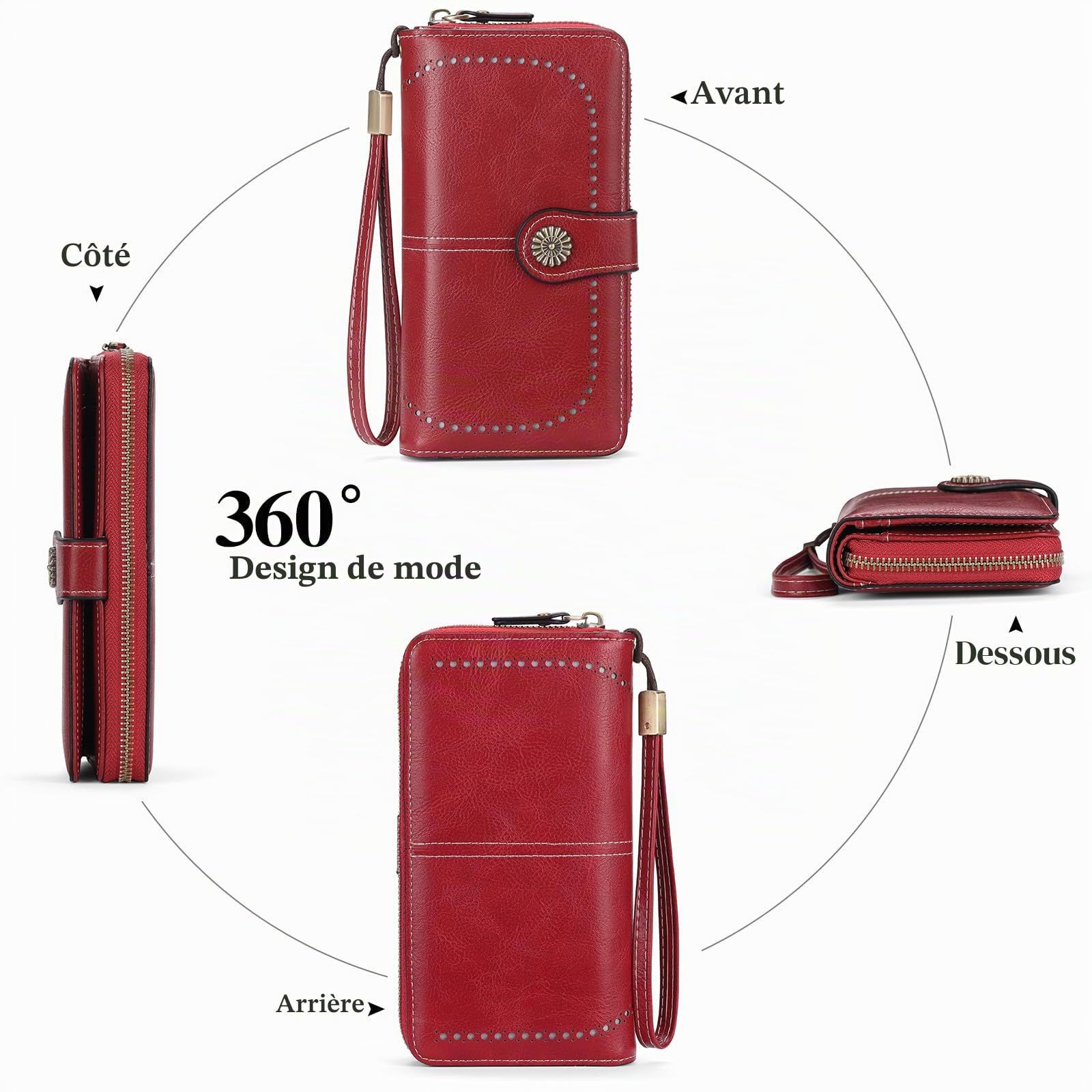 GOIACII Portefeuille Femmes en Cuir Grande Capacite Porte Monnaie RFID Blocage avec Chequier 13 Emplacements pour Cartes et Bracelet