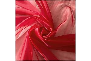 MDS Red Satin Long Sheer Organza Fabric