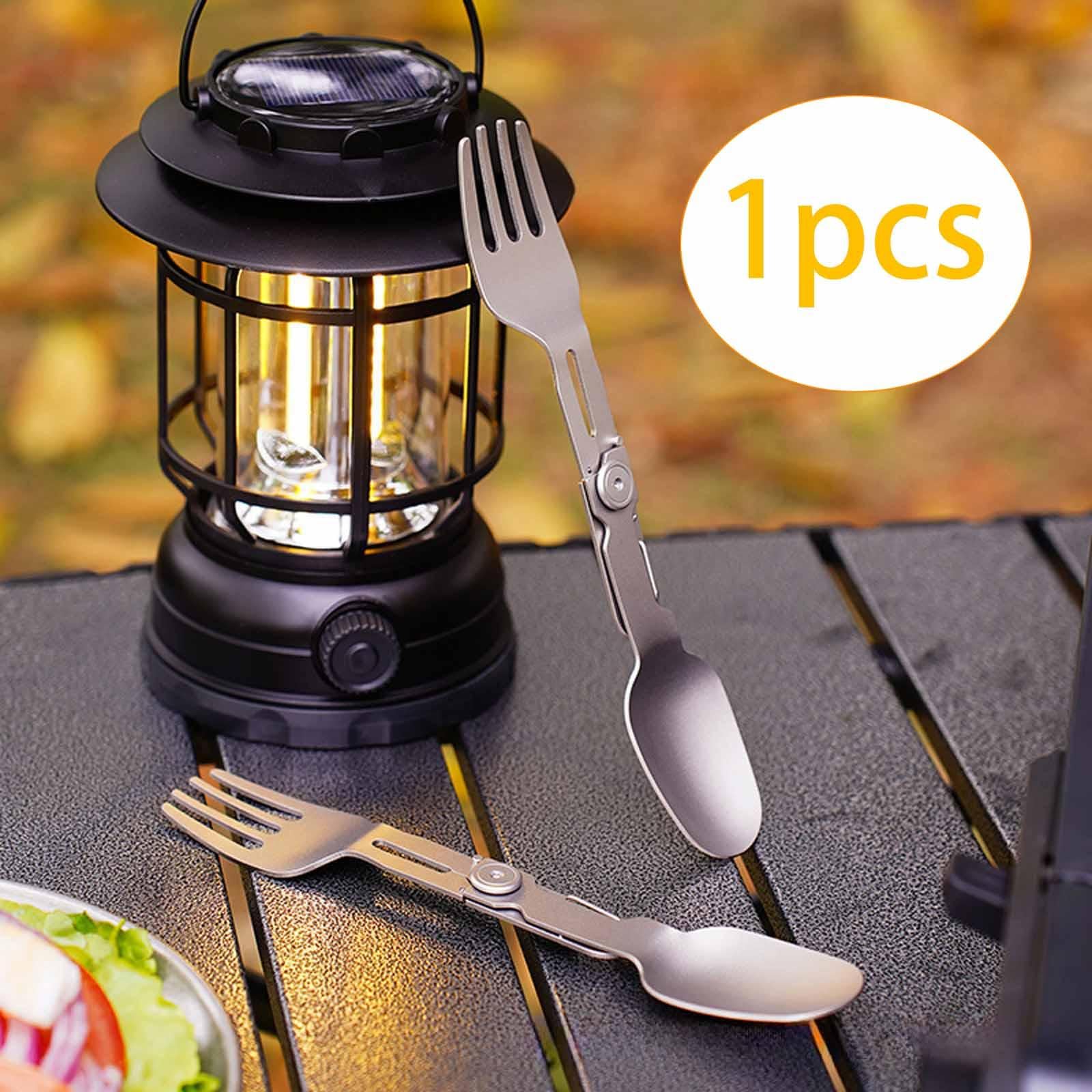 Cubiertos Tenedor-Cuchara Giratorios de Titanio 2 en 1 para Barbacoa, Vajilla Portátil, Pesca Y Cocina