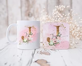 Personalised Mug, Name Mug,Bone China Mug, Gift Set Mug And Coaster, Personalised Initial Coaster, Name Mug And Coaster Gift (china bone mug)