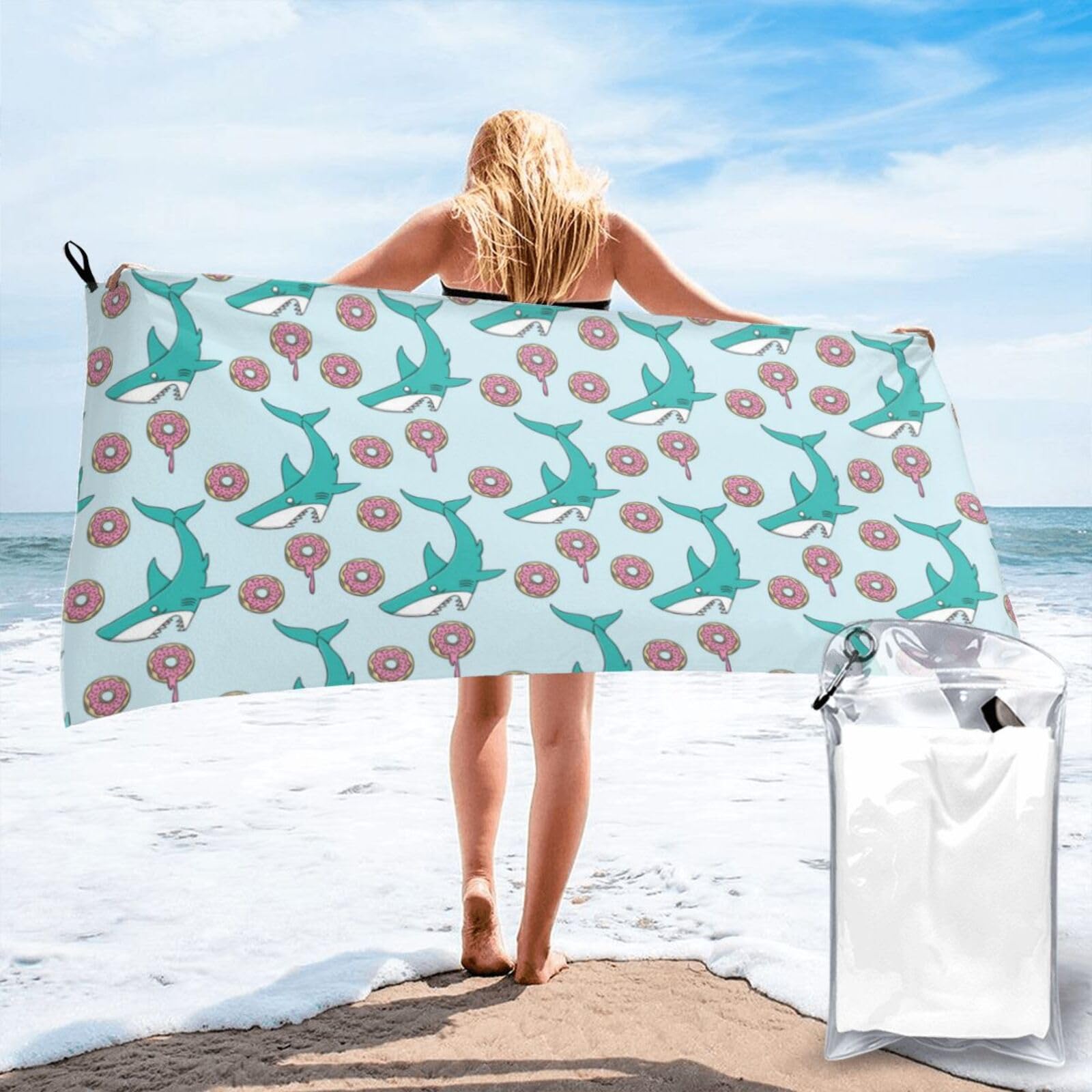 Serviette de bain requin et donut 80x160cm en microfibre légère