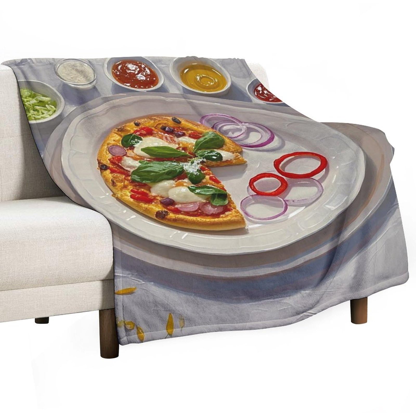 Couverture flanelle imprimée pizza italienne légère et chaude pour canapé et lit