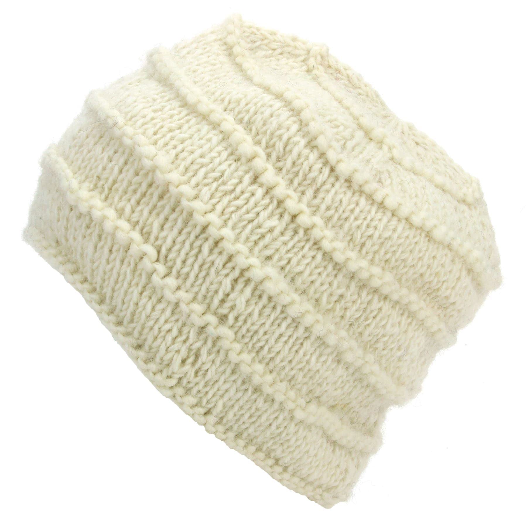 Loudelephant Plain Cream Hand Knitted Wool Beanie Hat