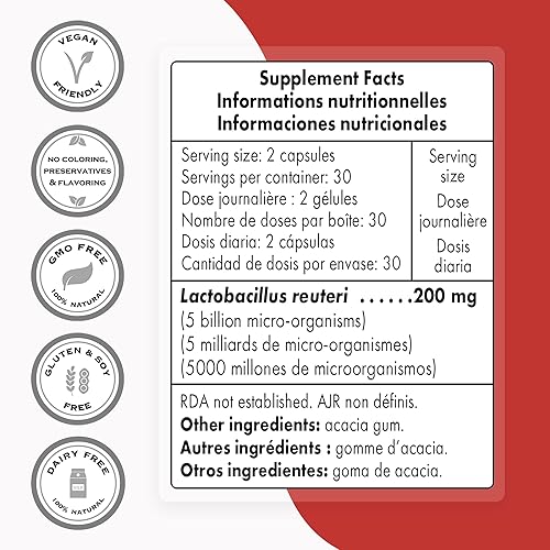 Miniatura 3 de Supersmart - Lactobacillus Reuteri, Lactobacillus Gasseri, Lactobacillus Rhamnosus GG - Paquete de cepa probiótica Sin OMG y sin gluten - Cápsulas