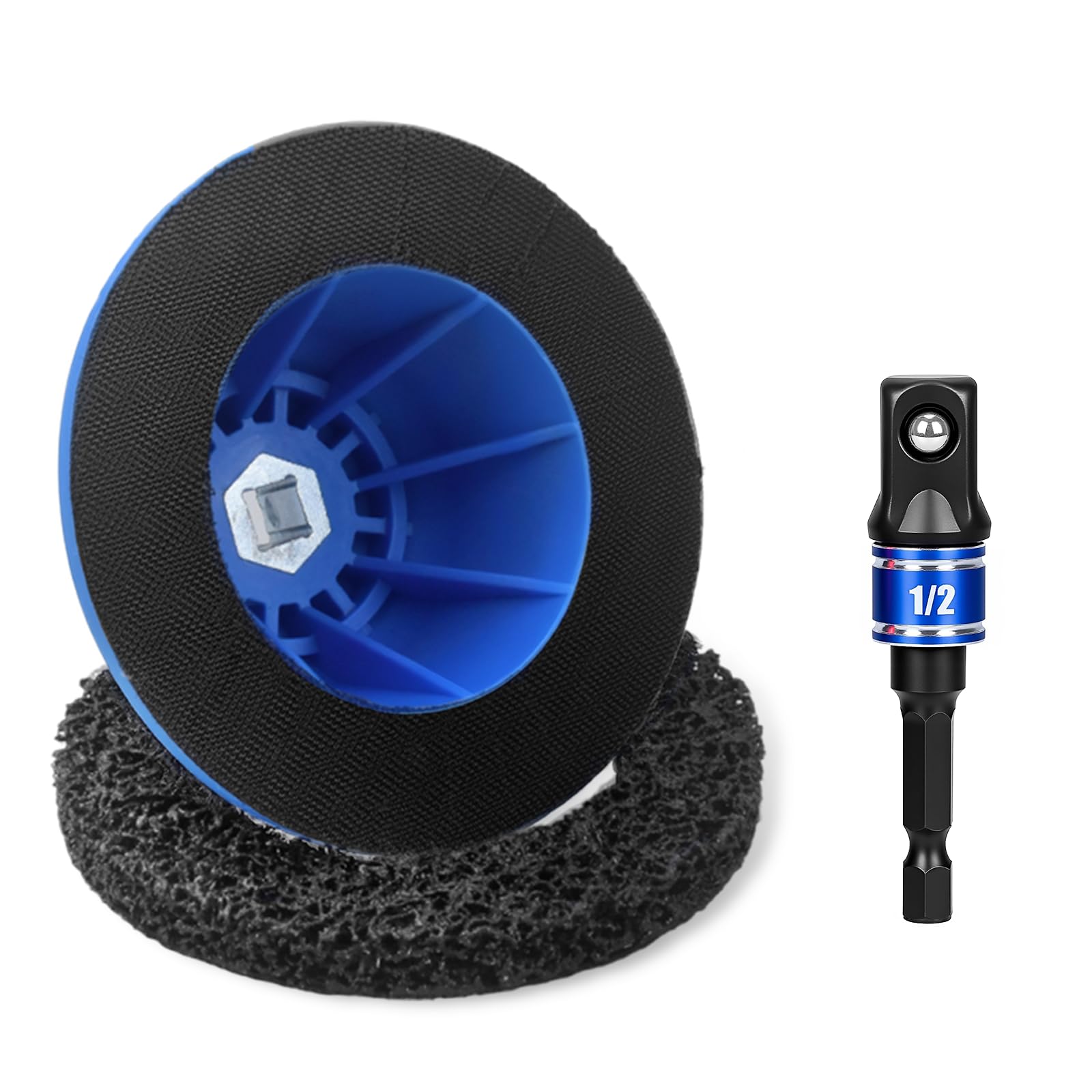 Meyola Radnabenschleifer mit Akkuschrauber-Adapter | Nabenreiniger Auto für 1/2" Schlagschrauber Vierkantantrieb Radnabenreiniger inkl. 90-150mm Silizium-Karbid-Scheibe Reifenwechsel & Felgenreinigung