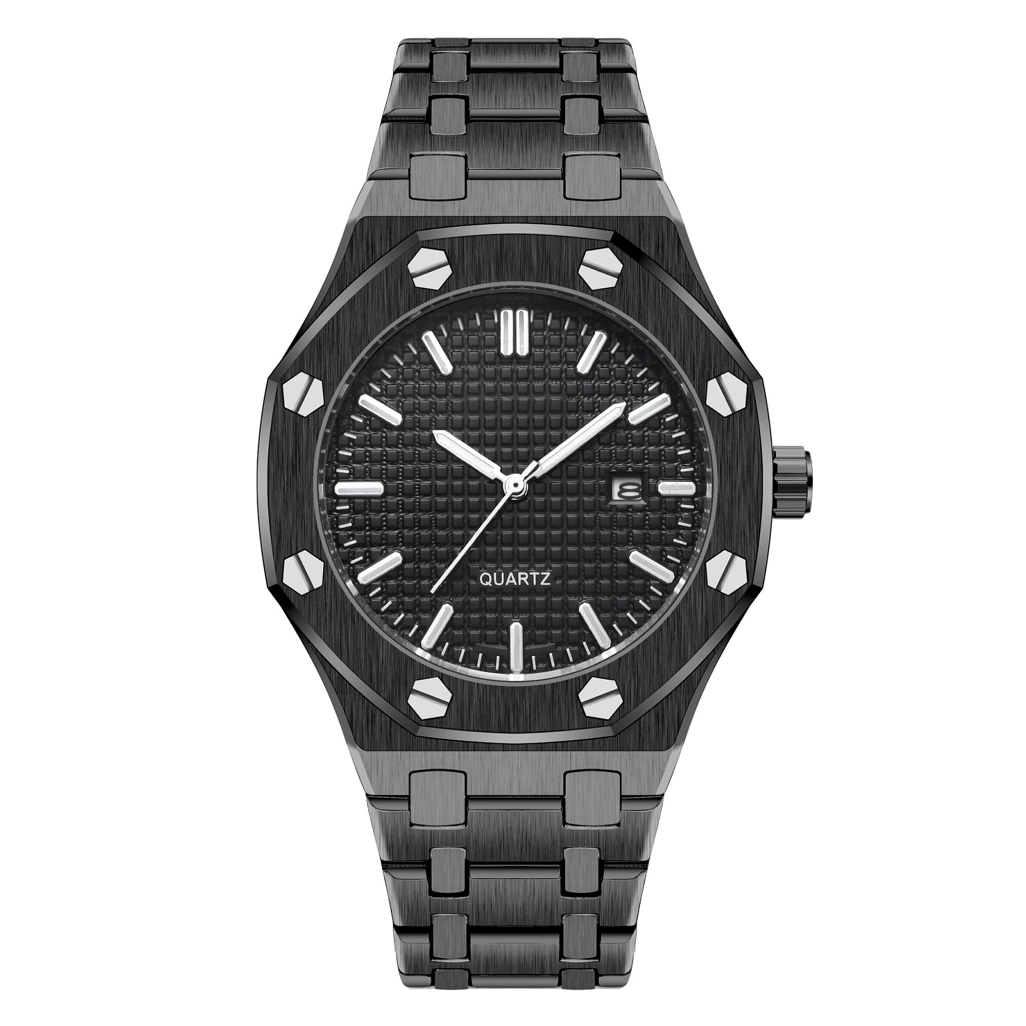 BARAMON Men's Watches, Royalty Stainless Steel Quartz Movement Date Male Clock Waterproof Luminous Hands Casual Business Wrist Watches for Men