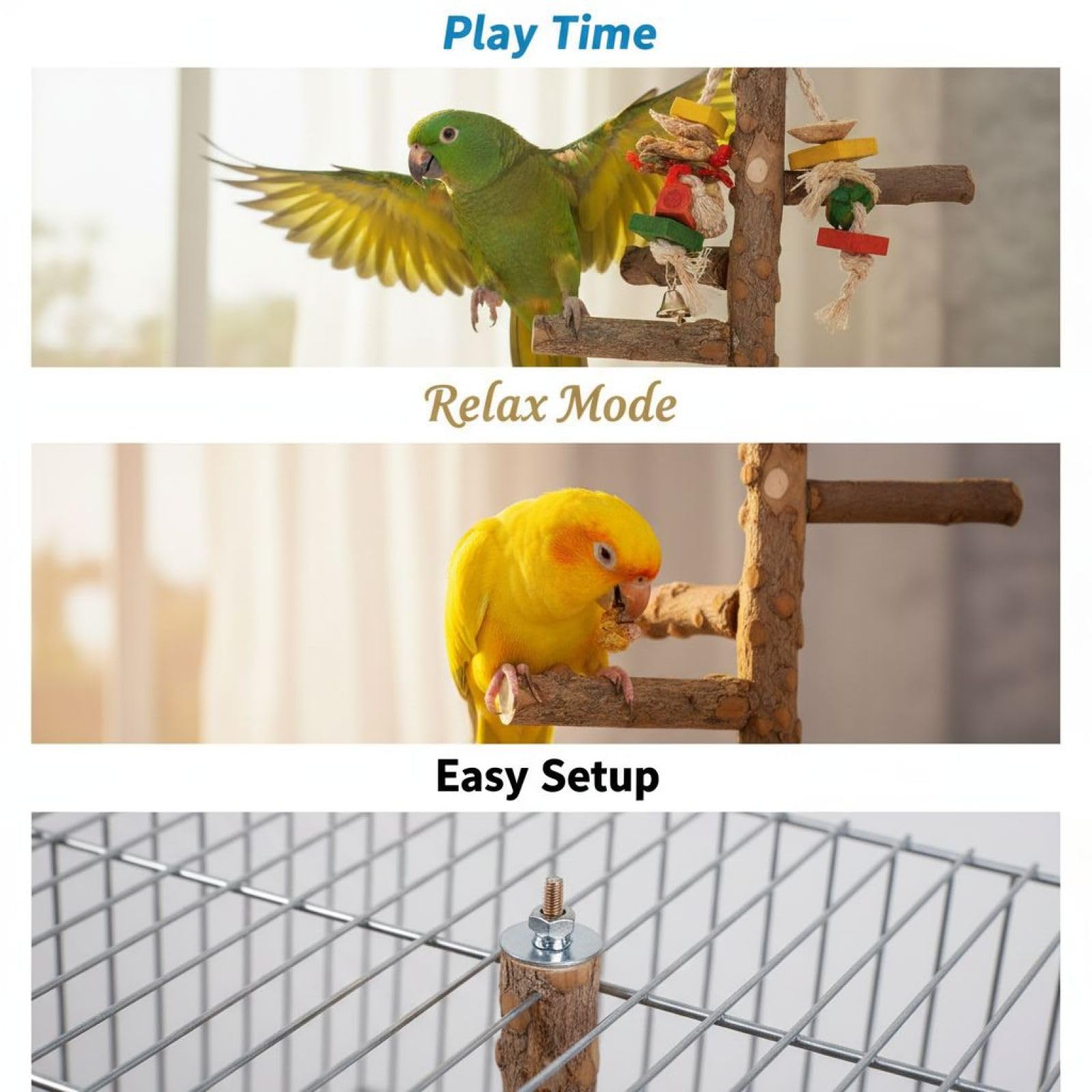 Holz-Vogel-Sitzstange, 25 cm hohe Aktivstange für kleine und mittelgroße Papageien, Knabberspielzeug aus Naturholz zum Ruhen und Bewegen im Käfig, inklusive 5 Schrauben