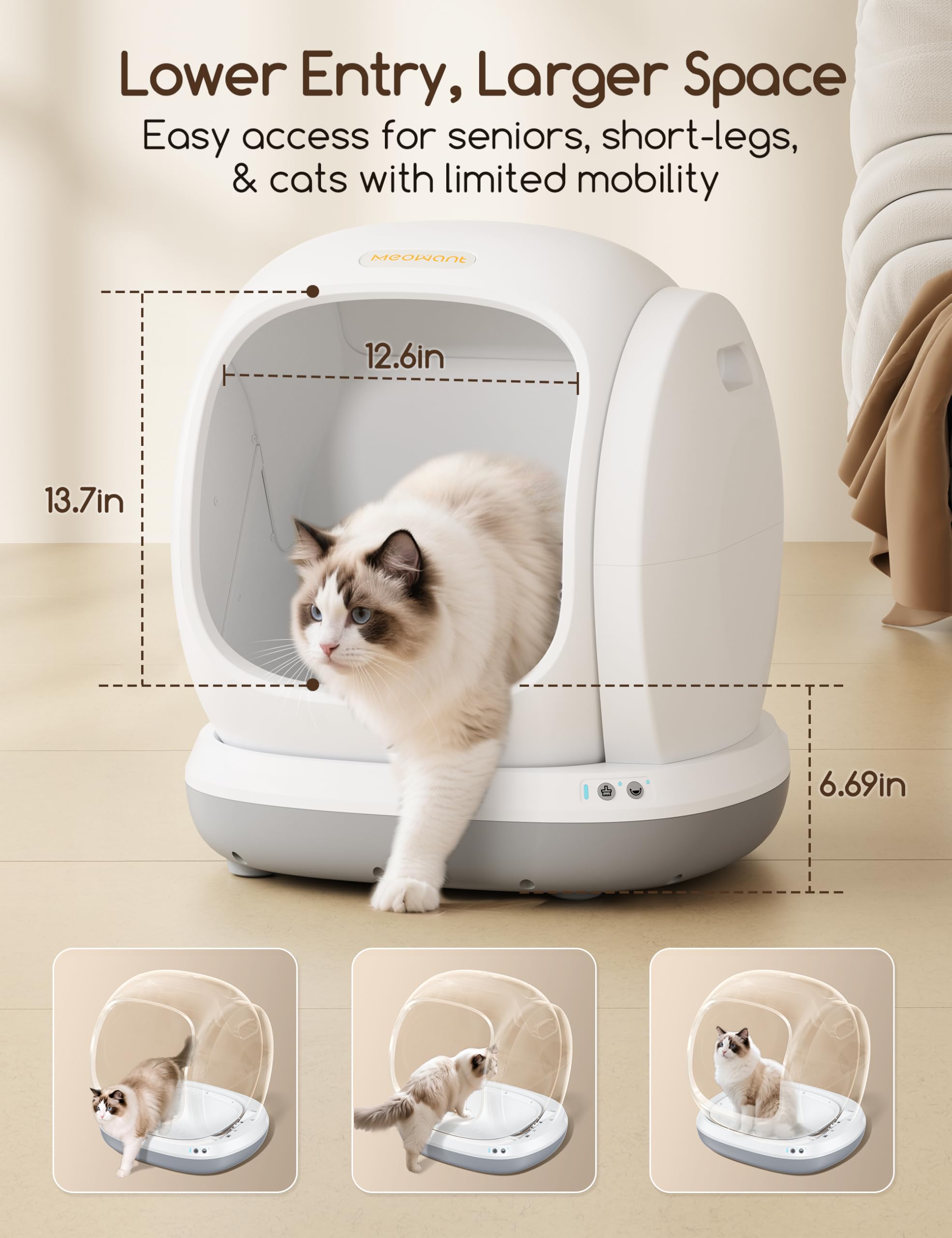 Lettiera autopulente, compatibile con più gatti, lettiera automatica con controllo app, 75 l, extra large, apertura a basso ingresso, lettiera intelligente per gatti anziani, gatti grandi, ecc