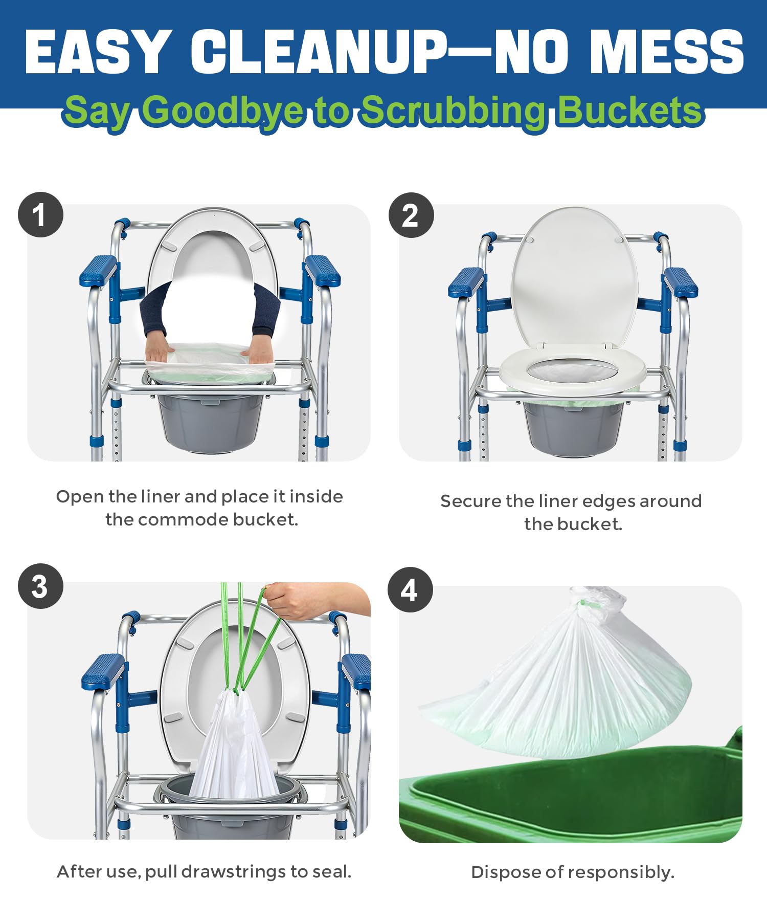 Bedside Commode Liners - Disposable & Leakproof -3 Bedside Commode Liners - Disposable & Leakproof -3