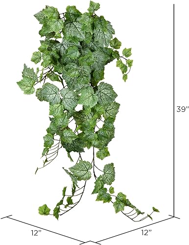 Miniatura 6 de Vickerman Everyday - Arbusto colgante artificial de hiedra de hojas de uva verde y blanca de 51 pulgadas, arbusto de planta colgante sintético para
