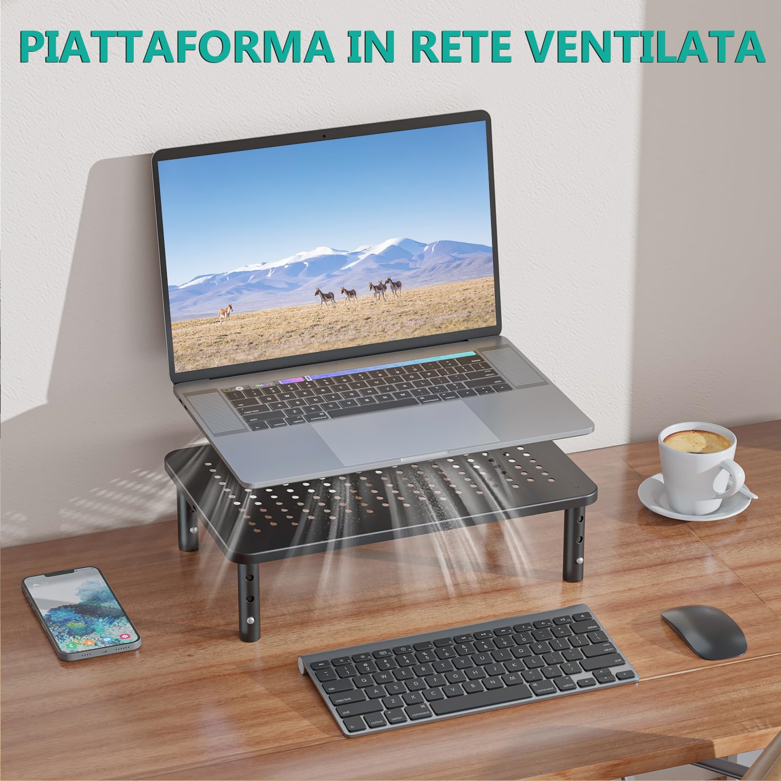 WALI Supporto per monitor del computer, 3 alzate regolabili in altezza, supporto per computer da scrivania in metallo, per ufficio, casa, scuola, 37 x 24 cm, confezione da 2, nero (STT003-2)